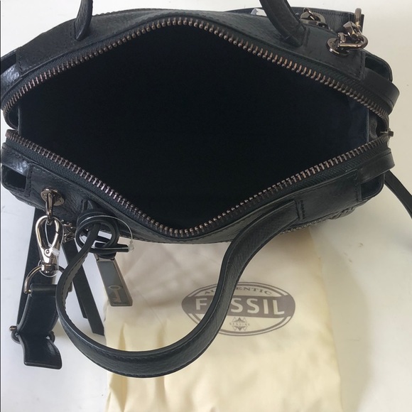 Fossil Bella Small Satchel Black Cheetah New - Picture 8 of 8